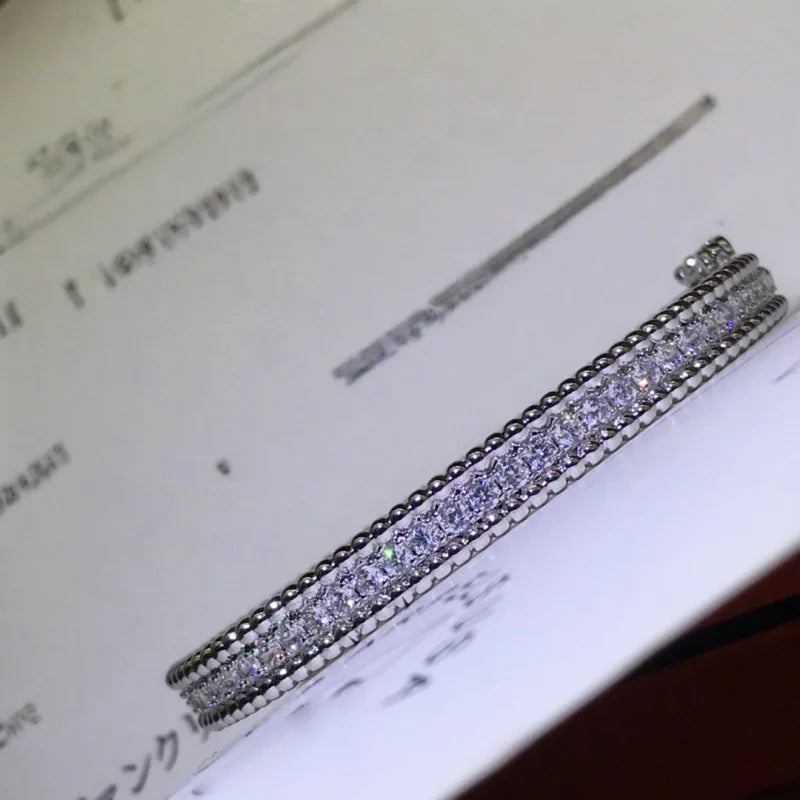 Women's 925 Sterling Silver Fashion Bracelet Moissanite Bangle 18K Gold Plated Holiday Gift Daily Jewelry Accessory