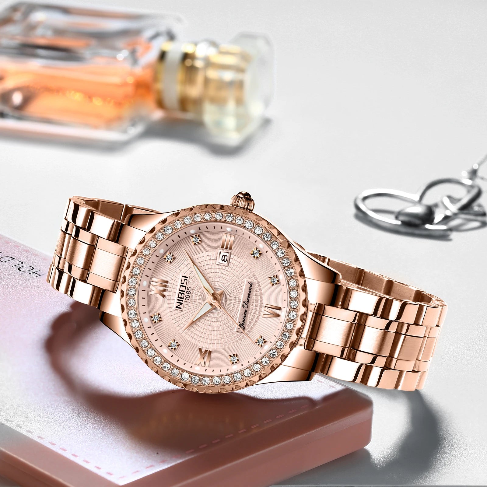 NIBOSI Diamond Luxury Rose Gold Watch