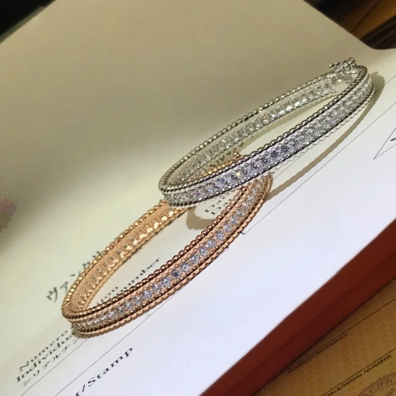 Women's 925 Sterling Silver Fashion Bracelet Moissanite Bangle 18K Gold Plated Holiday Gift Daily Jewelry Accessory